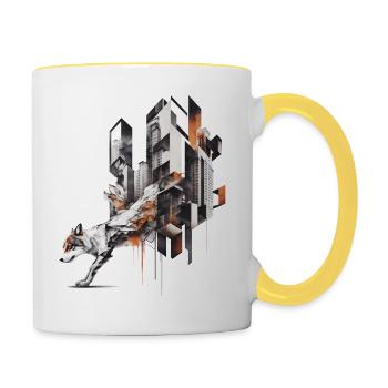 Wolf Polygon Kunst Architektur Tier Geschenk Zoo - Tasse zweifarbig - Weiß/Gelb - Rechts