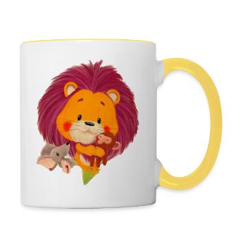 Lio Löwe entdeckt seine Gefühle - Tasse zweifarbig - Weiß/Gelb - Rechts