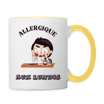 Allergique aux lundis - Mug contrasté - blanc/jaune - Droite