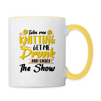 Take Me Knitting - Tasse zweifarbig - Weiß/Gelb - Rechts