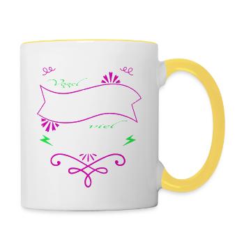 zitat süchtig geschenkidee verschlafen - Tasse zweifarbig - Weiß/Gelb - Rechts