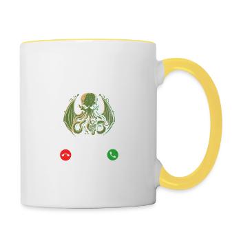 Cthulhu Is Calling, Cosmic Horror Call Cthulhu - Tasse zweifarbig - Weiß/Gelb - Rechts