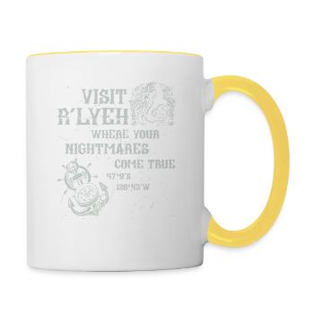 Cthulhu Visit R'lyeh Coordinates, Cosmic Horror - Tasse zweifarbig - Weiß/Gelb - Rechts