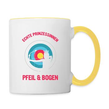 Echte Prinzessinen kommen mit Pfeil & Bogen Schies - Tasse zweifarbig - Weiß/Gelb - Rechts