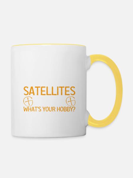 Ich benutze Multi-Millionen-Dollar-Satelliten - Tasse zweifarbig - Weiß/Gelb