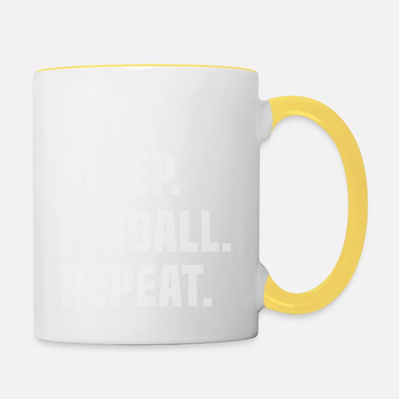 Eat Sleep Pinball Repeat Flipperautomat Slogan - Mug contrasté - blanc/jaune