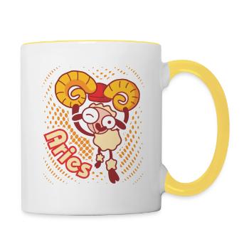 Widder, Aries zodiac sign - Tasse zweifarbig - Weiß/Gelb - Rechts
