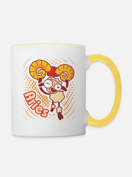 Widder, Aries zodiac sign - Tasse zweifarbig - Weiß/Gelb