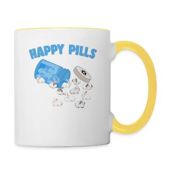 Happy Pills Kaninchenrasse Lustige englische Angora - Tasse zweifarbig - Weiß/Gelb - Rechts