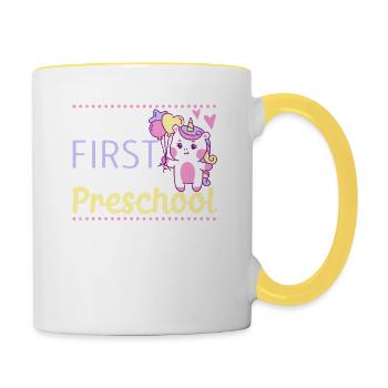 Joyeux 1er jour de Preschool Unicorn Lover - Mug contrasté - blanc/jaune - Droite