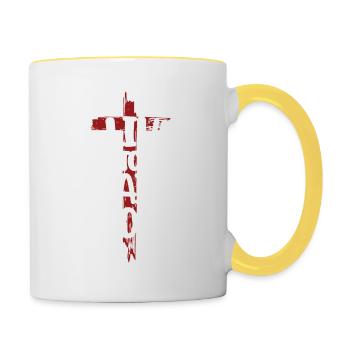 I live to praise God Holy Cross of the - Contrasting Mug - white/yellow - Right