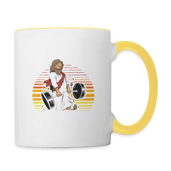 Jesus The Ultimate Deadlifter Gym - Contrasting Mug - white/yellow - Right