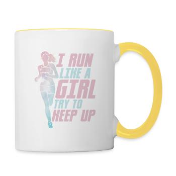 I Run Like A Girl Try To Keep Up Running Marathon - Contrasting Mug - white/yellow - Right