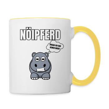 Gelangweiltes Nilpferd / Nölpferd / Keinen Bock - Tasse zweifarbig - Weiß/Gelb - Rechts