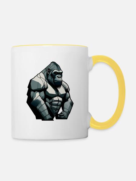 Gorilla mit einfachem Design - Tasse zweifarbig - Weiß/Gelb