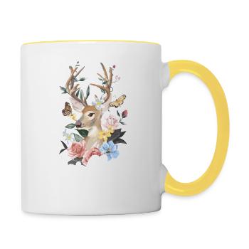 Dorfkind T-Shirt Damen Trachtenshirt Kinder Tracht - Tasse zweifarbig - Weiß/Gelb - Rechts