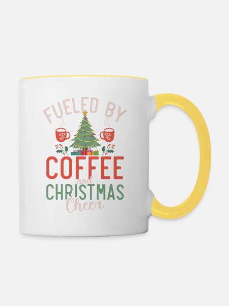 Christmas and Coffee Design - Tasse zweifarbig - Weiß/Gelb