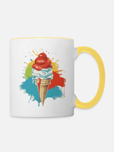 Italienisches Vanille-Erdbeer-Eis - Tasse zweifarbig - Weiß/Gelb