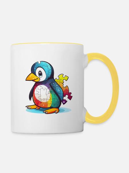 Pinguin Baby Autismus - Tasse zweifarbig - Weiß/Gelb