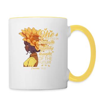 Christlicher Bibelvers Sonnenblume Buch der Sprüche - Tasse zweifarbig - Weiß/Gelb - Rechts