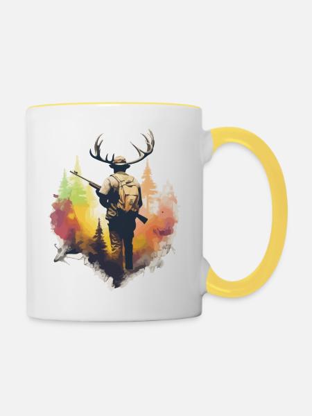 Der Hirschjäger - Tasse zweifarbig - Weiß/Gelb