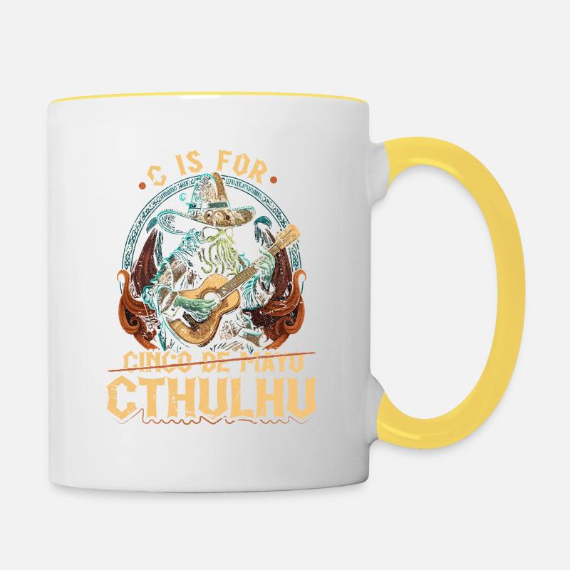 C Is For Cthulhu Cinco de Mayo, Funny Cosmic - Contrasting Mug - white/yellow