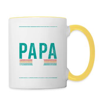 Zwei Titel, Papa und Stiefpapa und beide am rocken - Tasse zweifarbig - Weiß/Gelb - Rechts
