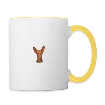 Vorsicht vor dem Frauchen - Pharaonenhund harmlos. - Tasse zweifarbig - Weiß/Gelb - Rechts