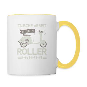 Tausche Arbeit gegen Roller Scooter Motorroller - Tasse zweifarbig - Weiß/Gelb - Rechts