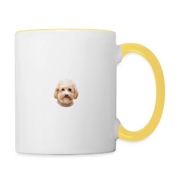 Vorsicht vor dem Frauchen, harmlos - Zwergpudel - Tasse zweifarbig - Weiß/Gelb - Rechts