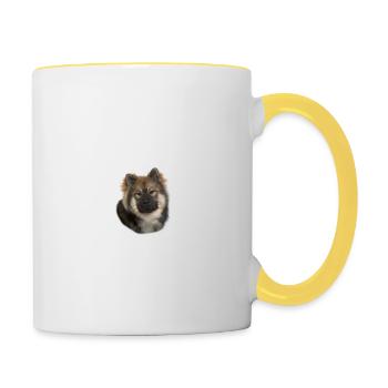 Vorsicht vor dem Herrchen, Hund harmlos - Eurasier - Tasse zweifarbig - Weiß/Gelb - Rechts