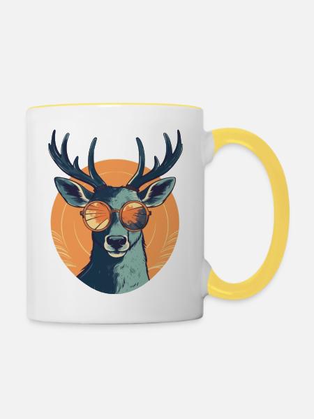 Hirsch Sonnenbrille Reh Rotwild - Tasse zweifarbig - Weiß/Gelb
