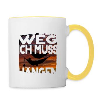 Survival Outdoor Hängematte Spruch Wald Wildnis - Tasse zweifarbig - Weiß/Gelb - Rechts