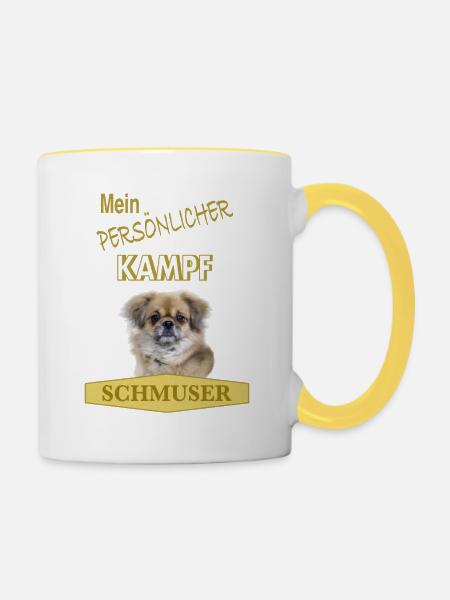 Persönlicher Kampfschmuser - Tibet Spaniel - Tasse zweifarbig - Weiß/Gelb