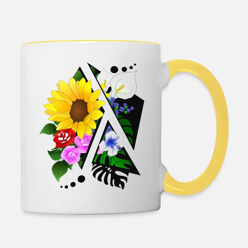 Arrangement floral découpé de manière abstraite - Mug contrasté - blanc/jaune