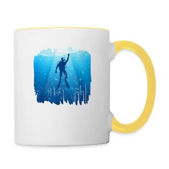 Tauchen Silhouette Lustig Schnorcheln Ozean Tauch - Tasse zweifarbig - Weiß/Gelb - Rechts