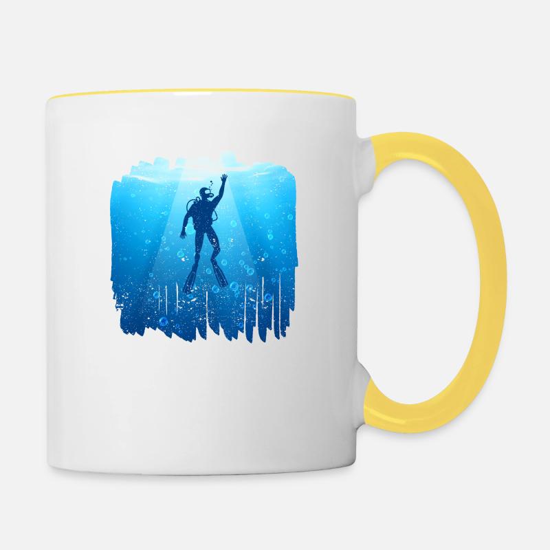 Plongée Silhouette Drôle de plongée en apnée plongée sous-marine - Mug contrasté - blanc/jaune