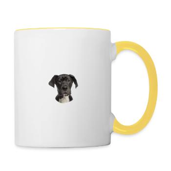 Beware of the mistress, harmless German Mastiff - Contrasting Mug - white/yellow - Right