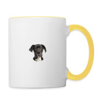 Beware of the master, harmless German Mastiff - Contrasting Mug - white/yellow - Right