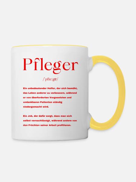 Pfleger Definition - Tasse zweifarbig - Weiß/Gelb