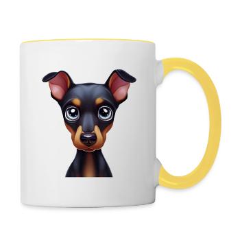 Entzückender Dobermann-Pinscher-Cartoon - Tasse zweifarbig - Weiß/Gelb - Rechts