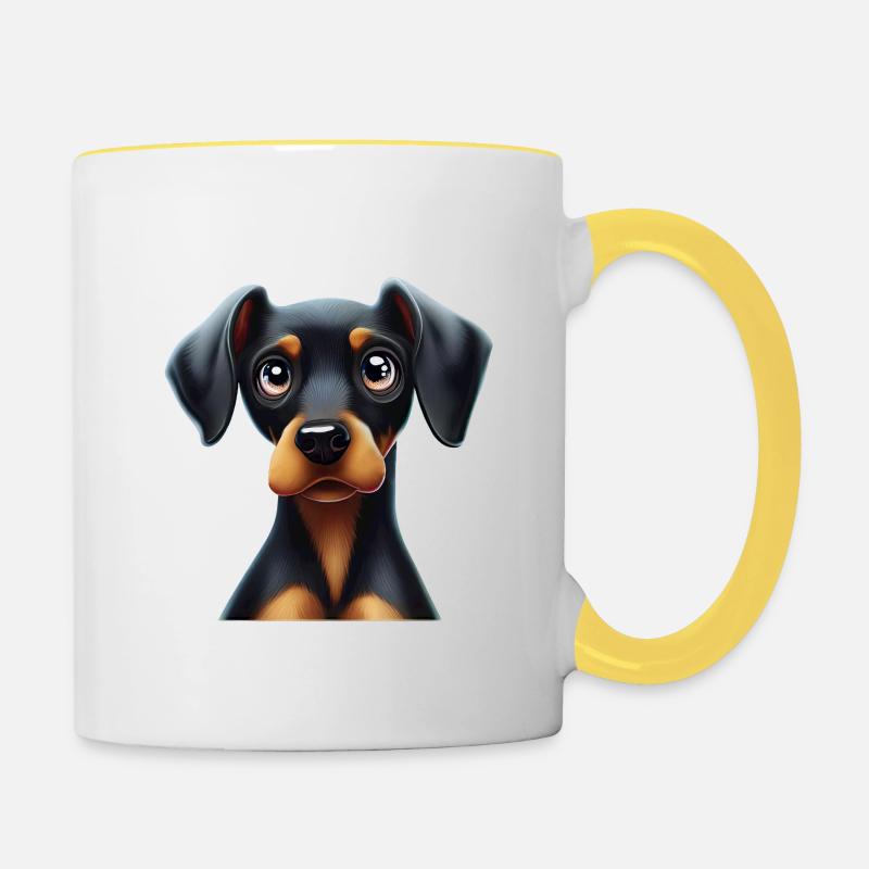 Doberman Pinscher Compagnon d’aventure - Mug contrasté - blanc/jaune
