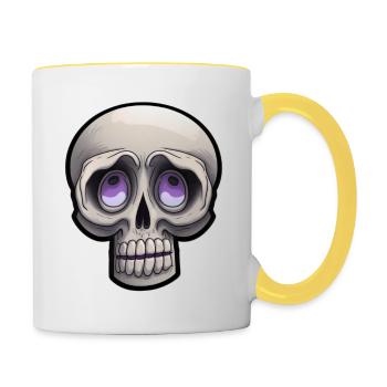 Schädel-Schabernack: Cartoon-Totenkopf - Tasse zweifarbig - Weiß/Gelb - Rechts