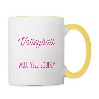 Avertissement volleyball maman va crier fort sport - Mug contrasté - blanc/jaune - Droite
