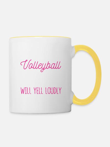 Warnung Volleyball Mom wird laut schreien Sport - Tasse zweifarbig - Weiß/Gelb