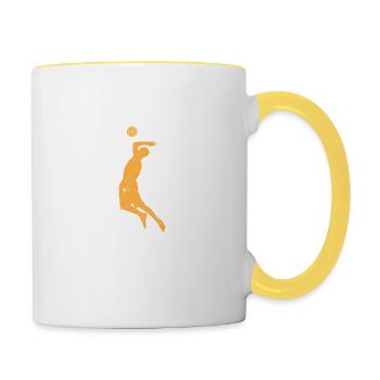 Triff mich am Netz Volleyballspieler lustig Sport - Tasse zweifarbig - Weiß/Gelb - Rechts