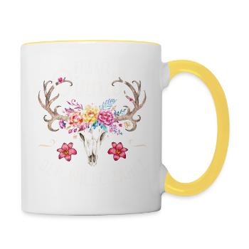 Tracht Ersatz Dirndl T-Shirt Damen Trachtenshirt - Tasse zweifarbig - Weiß/Gelb - Rechts