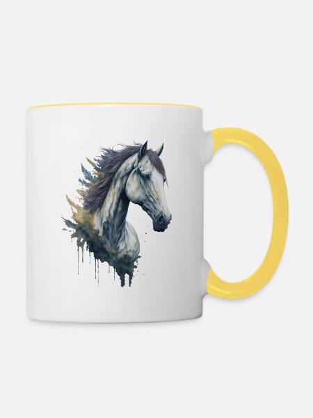 Anmutiges elegantes Aquarell Pferd - Tasse zweifarbig - Weiß/Gelb