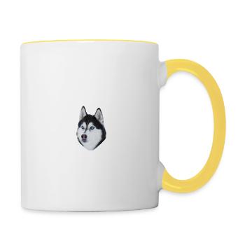Vorsicht vor dem Herrchen, harmlos Husky - Tasse zweifarbig - Weiß/Gelb - Rechts
