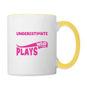 Never underestimate a girl who plays volleyball - Contrasting Mug - white/yellow - Right